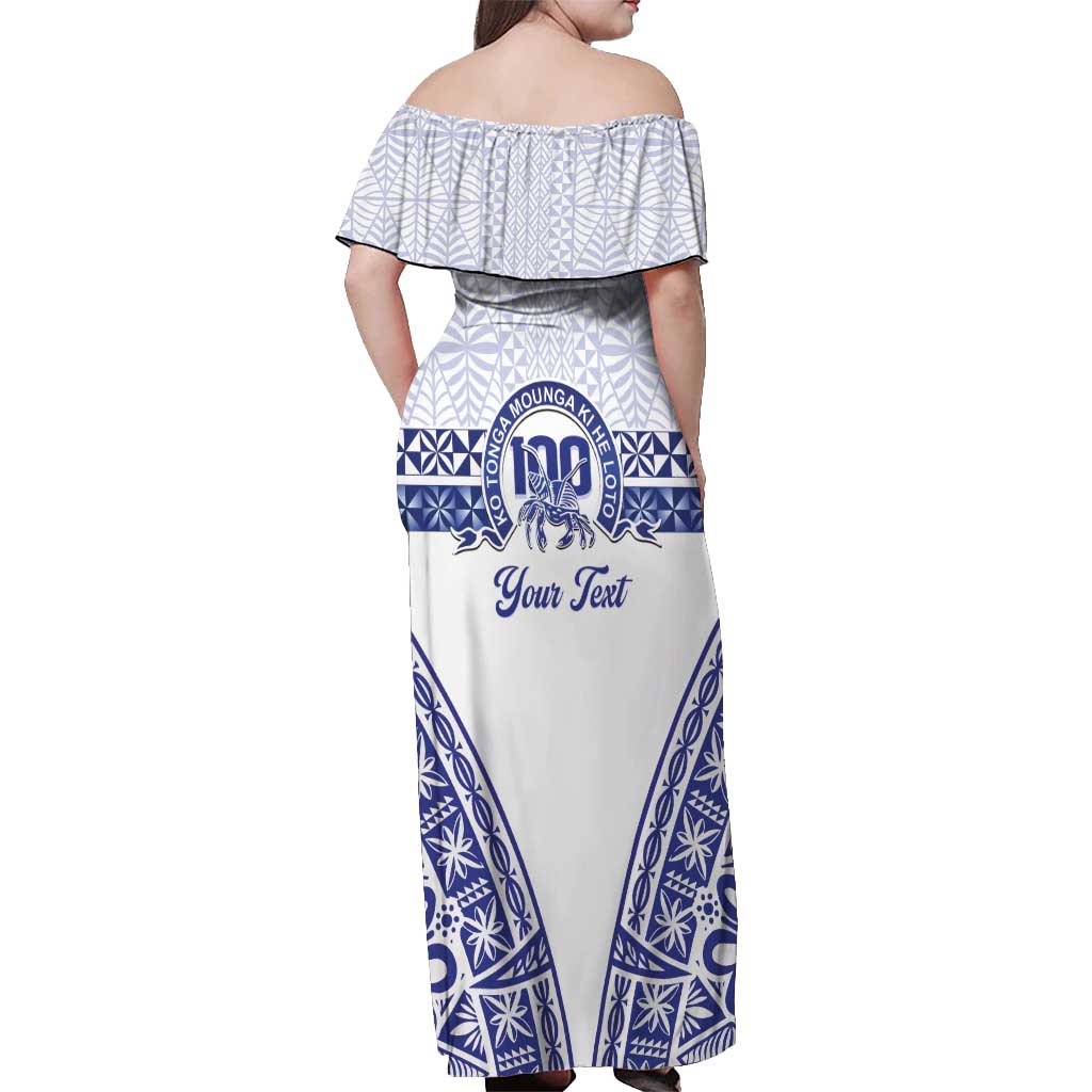 Personalised Queen Salote College Off Shoulder Maxi Dress Kolisi Fefine 100th Anniversary Kupesi White - Polynesian Pride