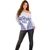 Personalised Queen Salote College Off Shoulder Sweater Kolisi Fefine 100th Anniversary Kupesi White - Polynesian Pride
