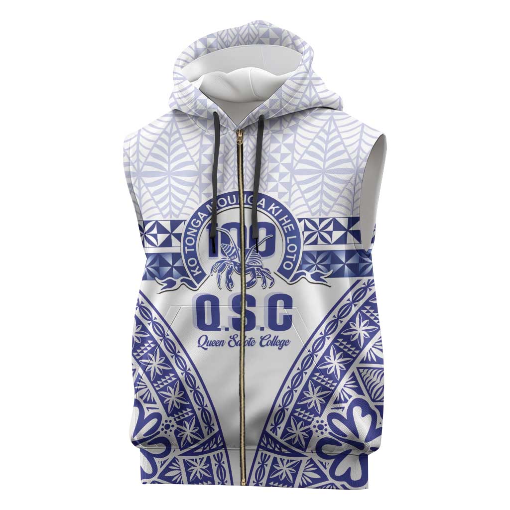 Personalised Queen Salote College Sleeveless Zip Hoodie Kolisi Fefine 100th Anniversary Kupesi White - Polynesian Pride