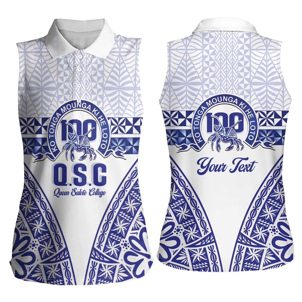 Personalised Queen Salote College Women Sleeveless Polo Shirt Kolisi Fefine 100th Anniversary Kupesi White - Polynesian Pride