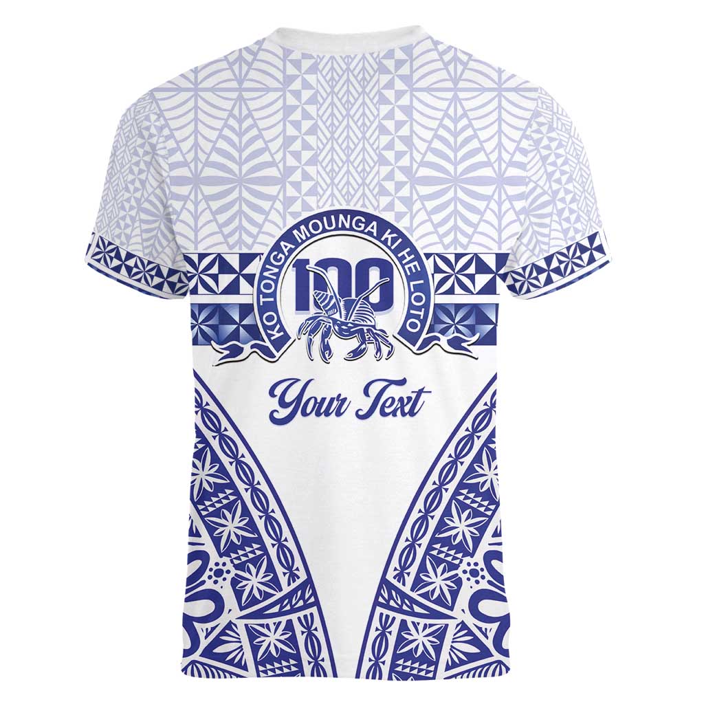 Personalised Queen Salote College Women V-Neck T-Shirt Kolisi Fefine 100th Anniversary Kupesi White - Polynesian Pride