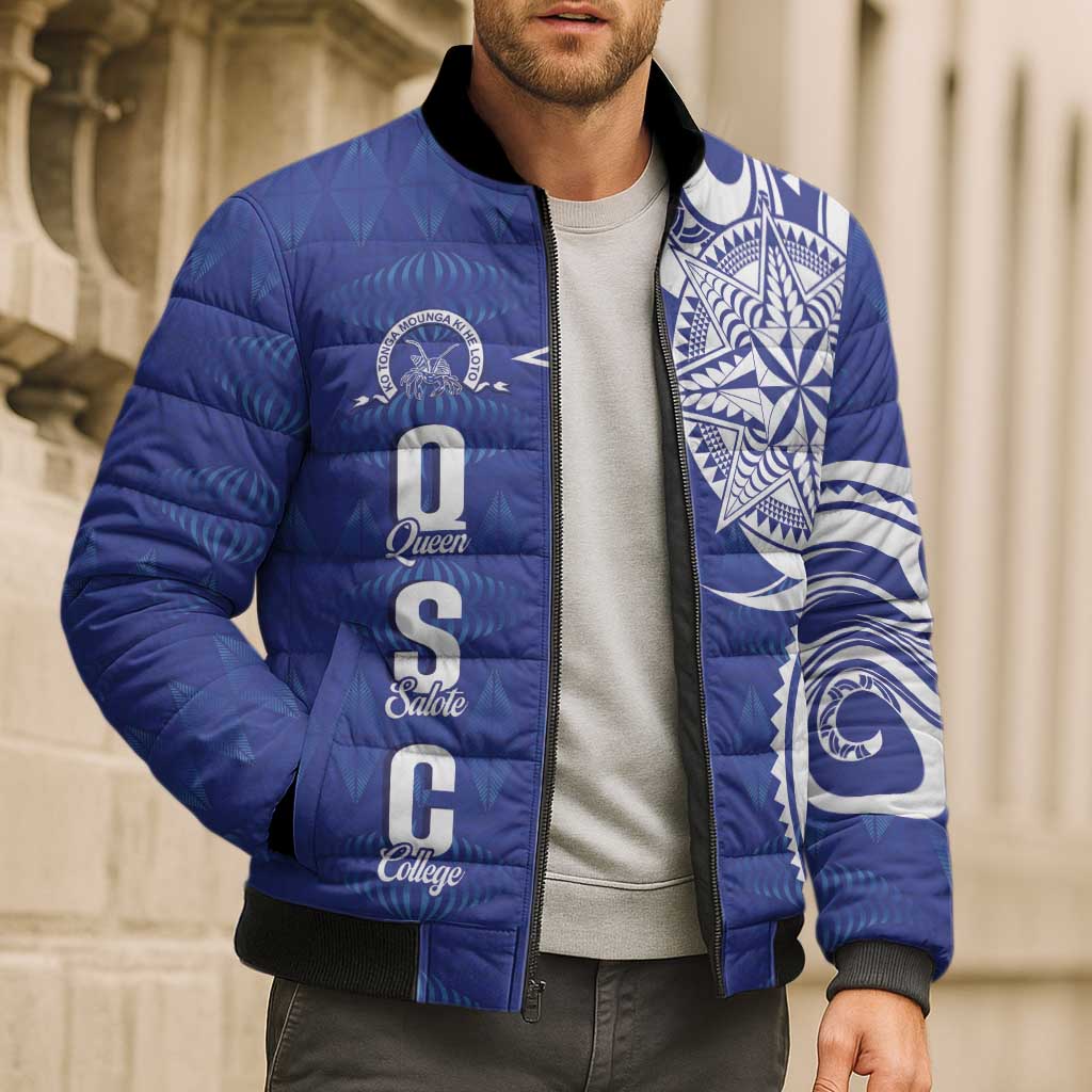 Personalised Queen Salote College Bomber Puffer Jacket QSC Est 1926 Ngatu Pattern - Polynesian Pride