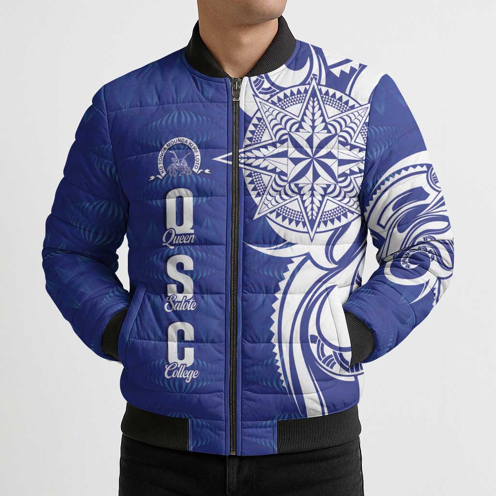 Personalised Queen Salote College Bomber Puffer Jacket QSC Est 1926 Ngatu Pattern - Polynesian Pride