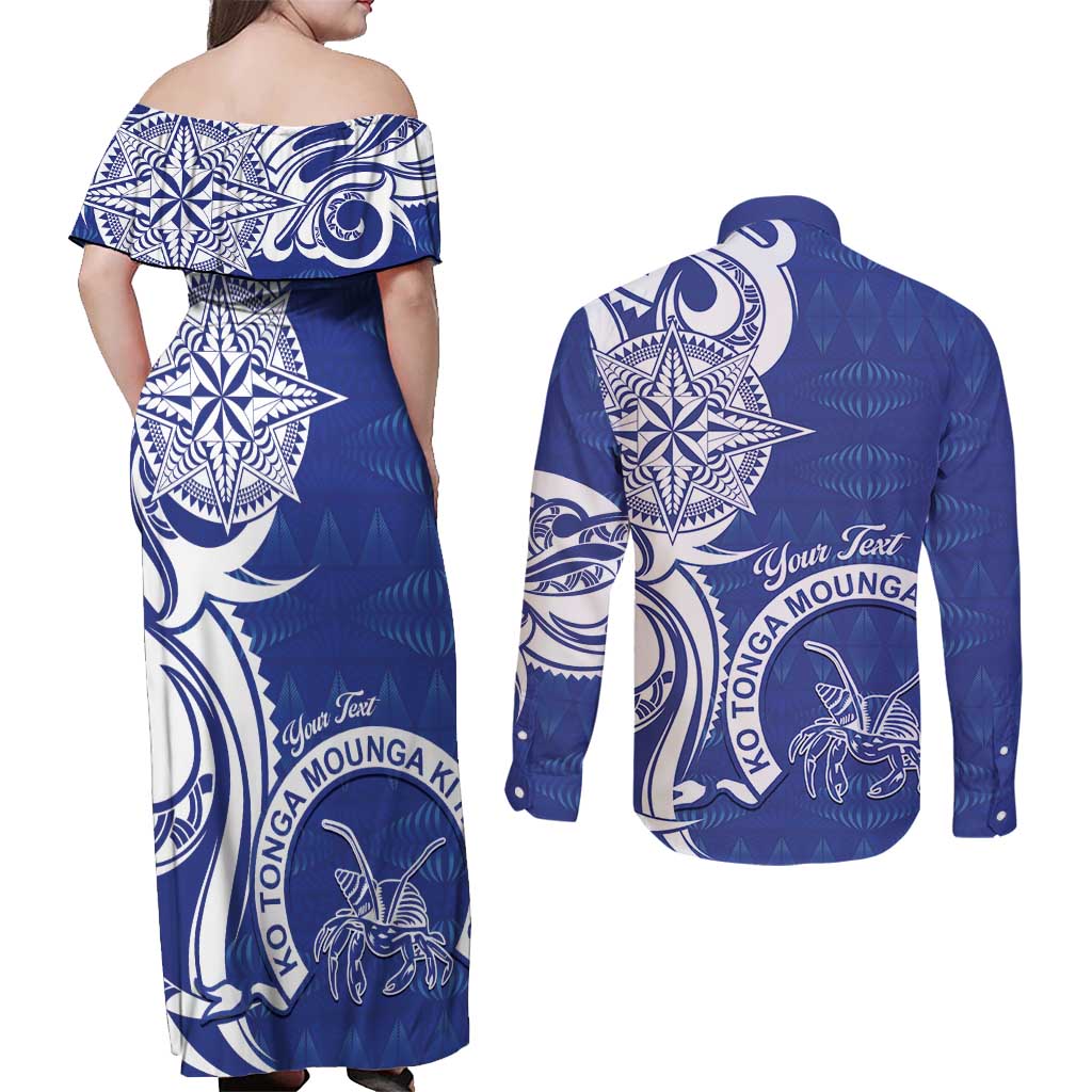 Personalised Queen Salote College Couples Matching Off Shoulder Maxi Dress and Long Sleeve Button Shirt QSC Est 1926 Ngatu Pattern - Polynesian Pride