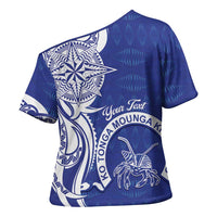 Personalised Queen Salote College Cross Shoulder Shirt QSC Est 1926 Ngatu Pattern - Polynesian Pride