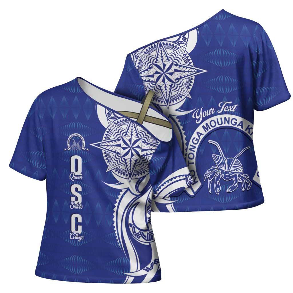 Personalised Queen Salote College Cross Shoulder Shirt QSC Est 1926 Ngatu Pattern - Polynesian Pride