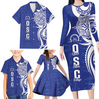 Personalised Queen Salote College Family Matching Long Sleeve Bodycon Dress and Hawaiian Shirt QSC Est 1926 Ngatu Pattern - Polynesian Pride