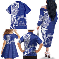 Personalised Queen Salote College Family Matching Off The Shoulder Long Sleeve Dress and Hawaiian Shirt QSC Est 1926 Ngatu Pattern - Polynesian Pride