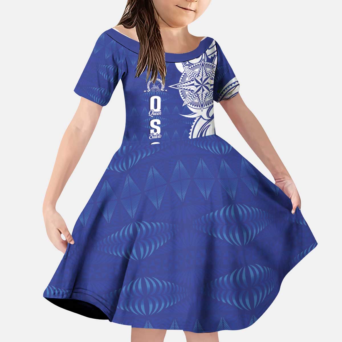 Personalised Queen Salote College Kid Short Sleeve Dress QSC Est 1926 Ngatu Pattern - Polynesian Pride