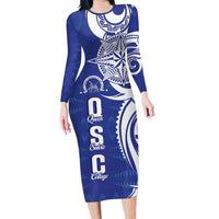 Personalised Queen Salote College Long Sleeve Bodycon Dress QSC Est 1926 Ngatu Pattern - Polynesian Pride
