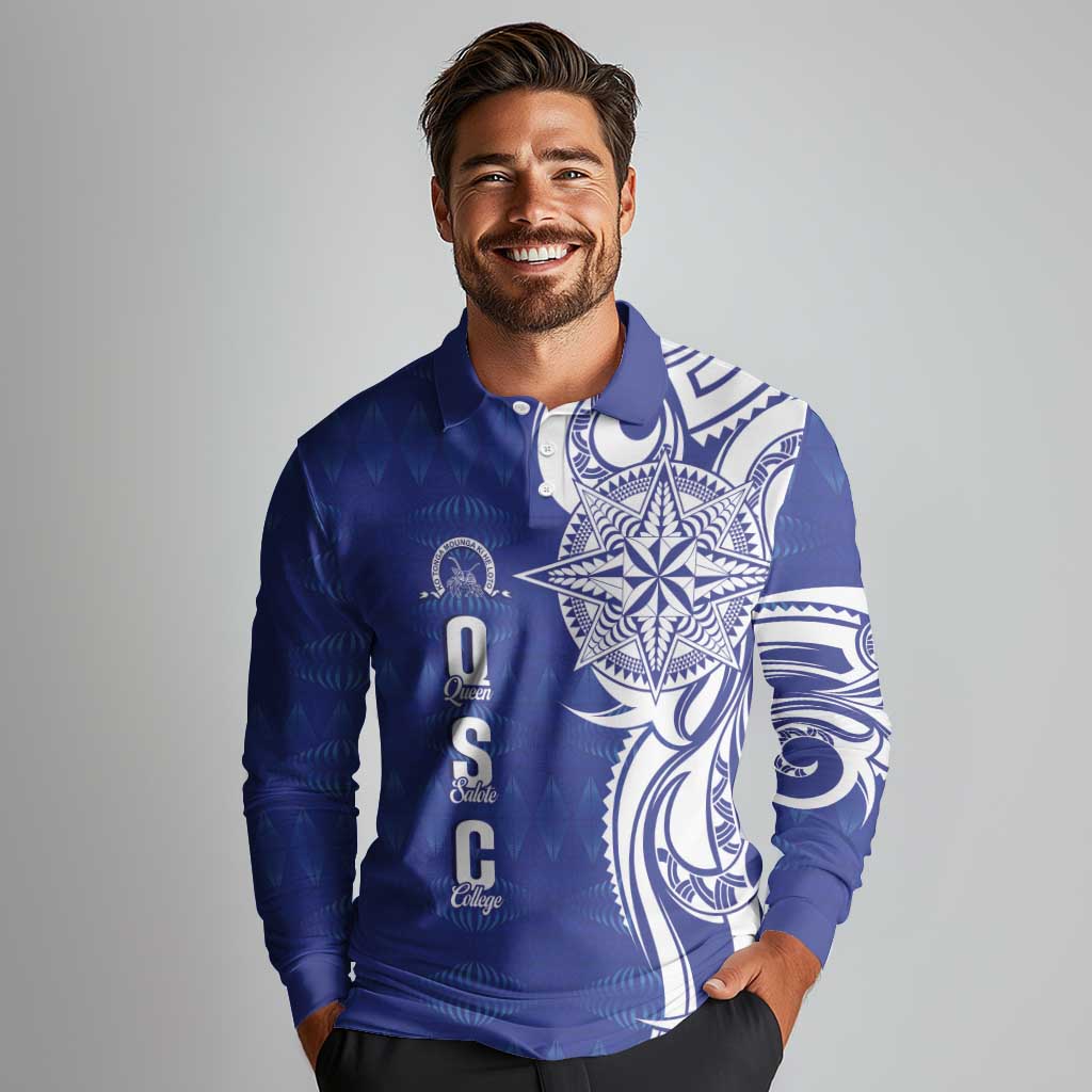 Personalised Queen Salote College Long Sleeve Polo Shirt QSC Est 1926 Ngatu Pattern - Polynesian Pride