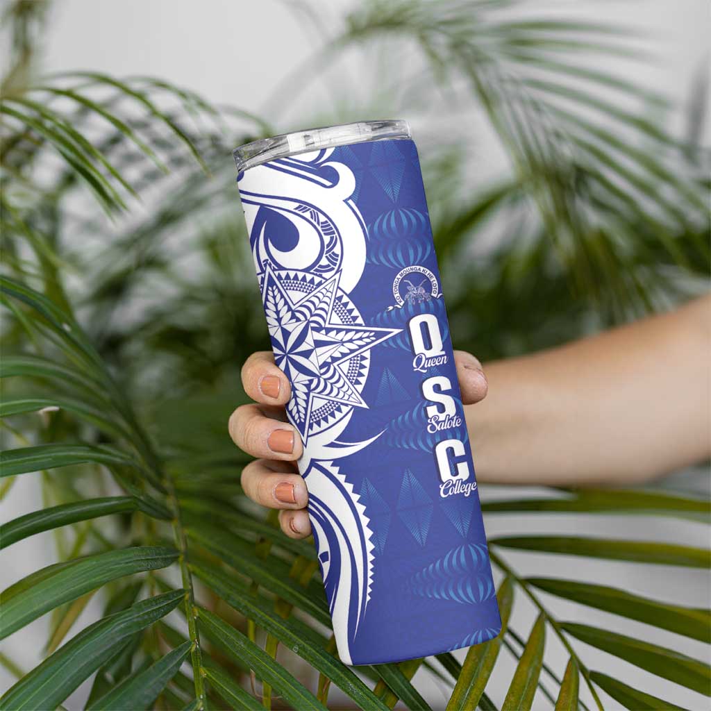Personalised Queen Salote College Skinny Tumbler QSC Est 1926 Ngatu Pattern - Polynesian Pride