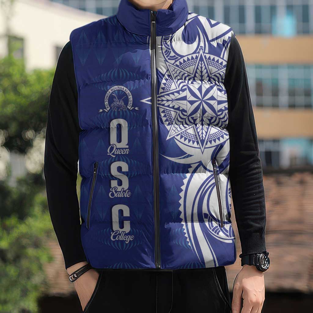 Personalised Queen Salote College Sleeveless Puffer Jacket QSC Est 1926 Ngatu Pattern - Polynesian Pride