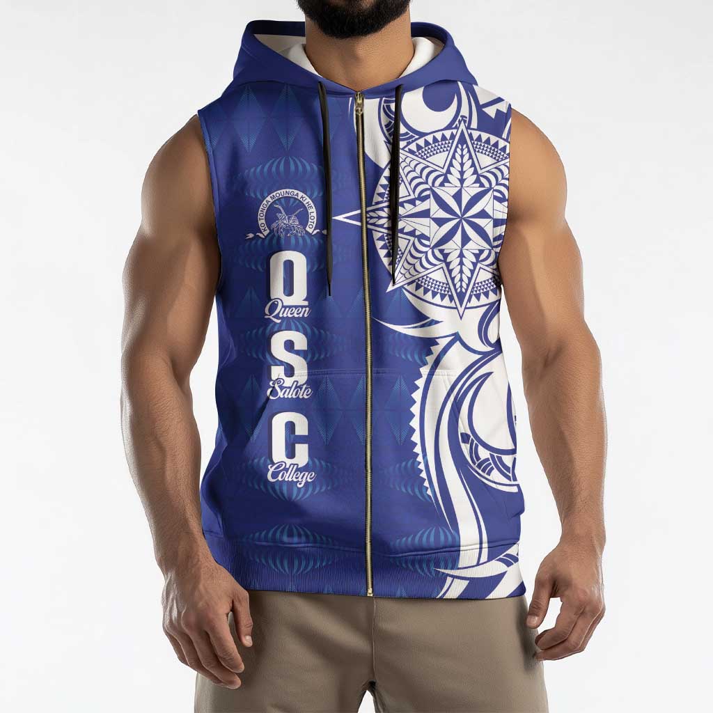 Personalised Queen Salote College Sleeveless Zip Hoodie QSC Est 1926 Ngatu Pattern - Polynesian Pride
