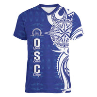 Personalised Queen Salote College Women V-Neck T-Shirt QSC Est 1926 Ngatu Pattern - Polynesian Pride