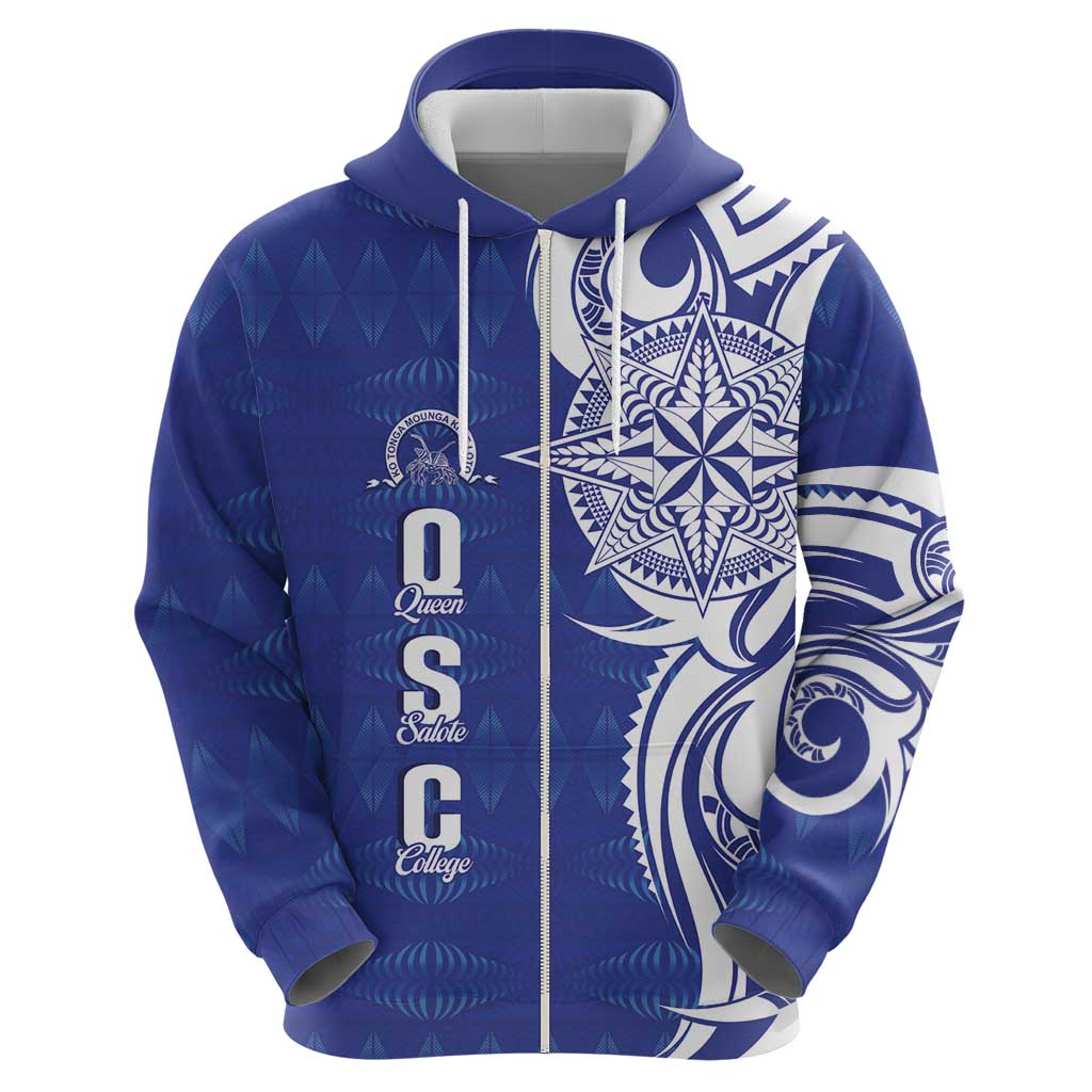 Personalised Queen Salote College Zip Hoodie QSC Est 1926 Ngatu Pattern - Polynesian Pride