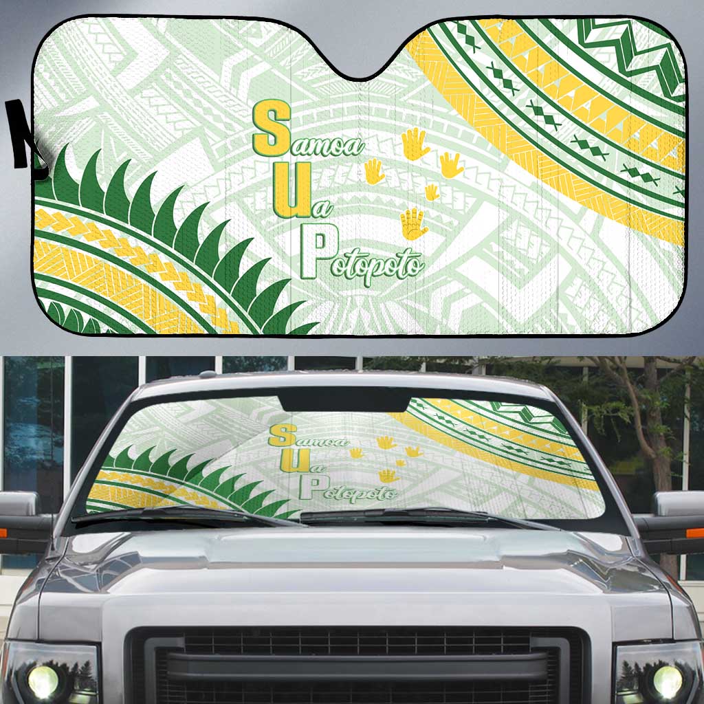 Samoa Ua Potopoto Auto Sun Shade SUP Est 2025 Samoan Pattern LT14 White - Polynesian Pride