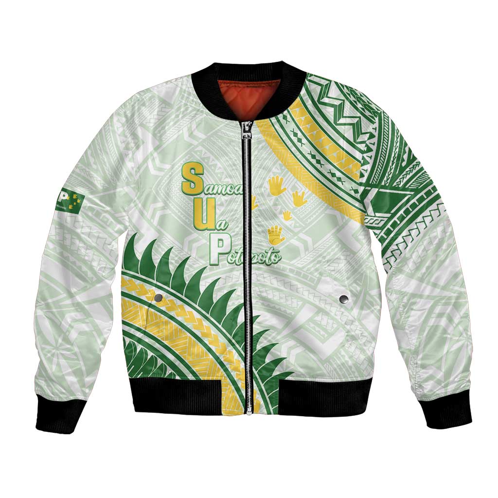 Personalised Samoa Ua Potopoto Bomber Jacket SUP Est 2025 Samoan Pattern LT14 Unisex White - Polynesian Pride
