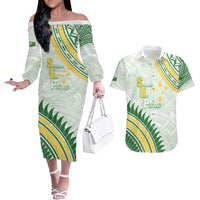 Personalised Samoa Ua Potopoto Couples Matching Off The Shoulder Long Sleeve Dress and Hawaiian Shirt SUP Est 2025 Samoan Pattern - Polynesian Pride
