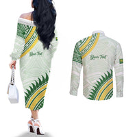 Personalised Samoa Ua Potopoto Couples Matching Off The Shoulder Long Sleeve Dress and Long Sleeve Button Shirt SUP Est 2025 Samoan Pattern - Polynesian Pride