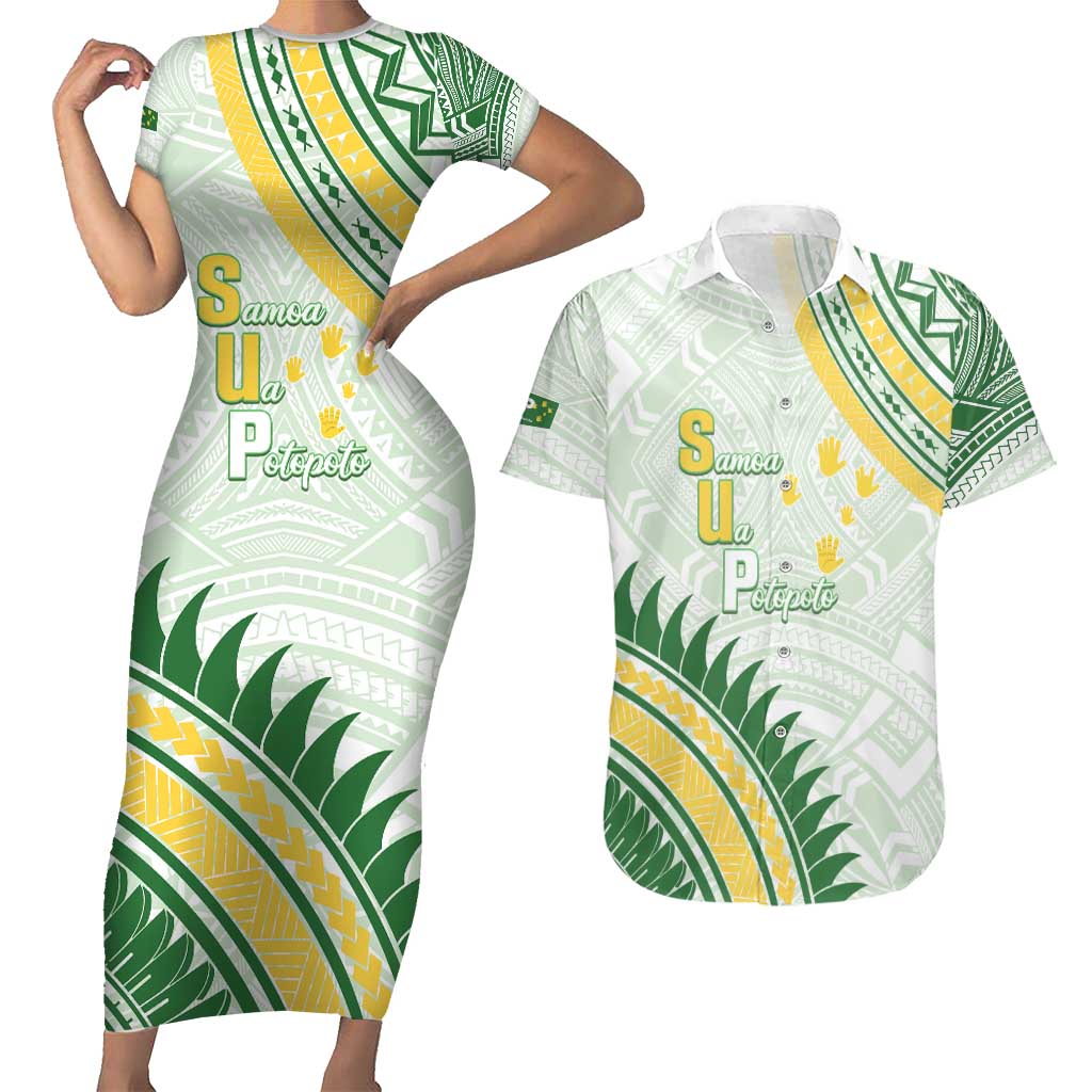 Personalised Samoa Ua Potopoto Couples Matching Short Sleeve Bodycon Dress and Hawaiian Shirt SUP Est 2025 Samoan Pattern - Polynesian Pride