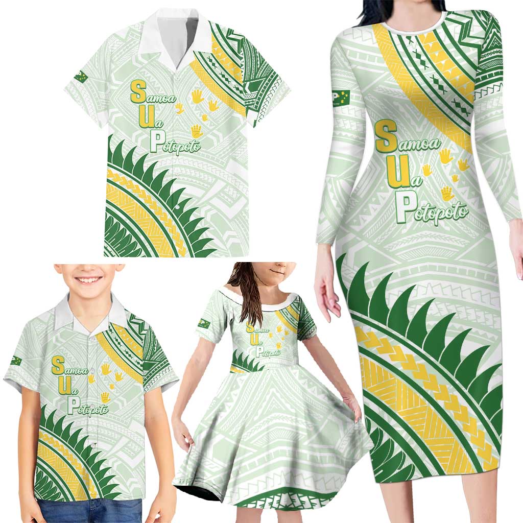 Personalised Samoa Ua Potopoto Family Matching Long Sleeve Bodycon Dress and Hawaiian Shirt SUP Est 2025 Samoan Pattern - Polynesian Pride