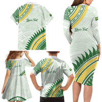 Personalised Samoa Ua Potopoto Family Matching Long Sleeve Bodycon Dress and Hawaiian Shirt SUP Est 2025 Samoan Pattern - Polynesian Pride