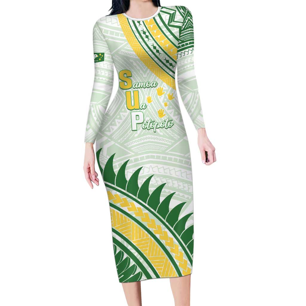 Personalised Samoa Ua Potopoto Family Matching Long Sleeve Bodycon Dress and Hawaiian Shirt SUP Est 2025 Samoan Pattern - Polynesian Pride