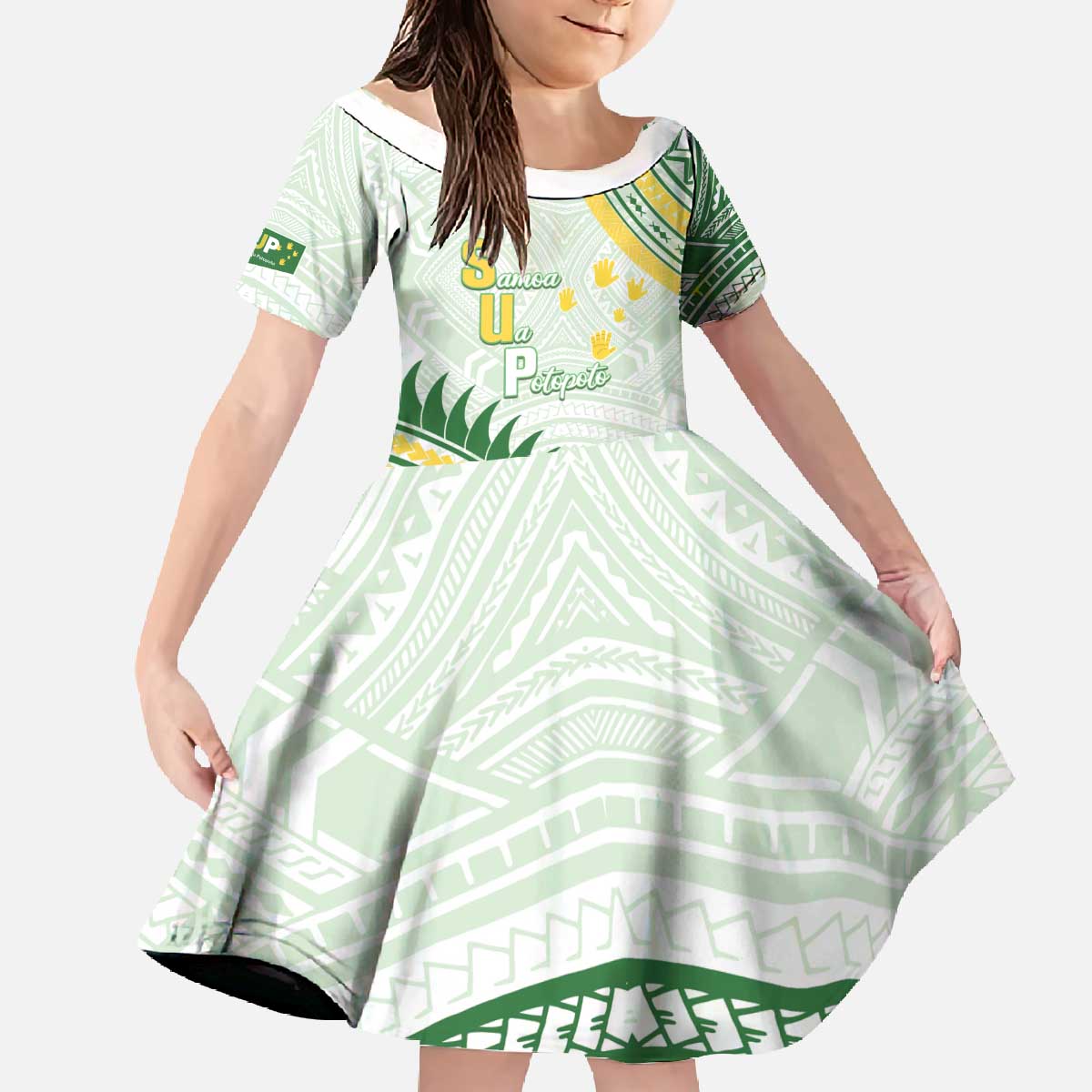 Personalised Samoa Ua Potopoto Family Matching Off The Shoulder Long Sleeve Dress and Hawaiian Shirt SUP Est 2025 Samoan Pattern - Polynesian Pride