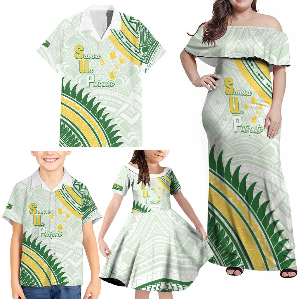 Personalised Samoa Ua Potopoto Family Matching Off Shoulder Maxi Dress and Hawaiian Shirt SUP Est 2025 Samoan Pattern - Polynesian Pride