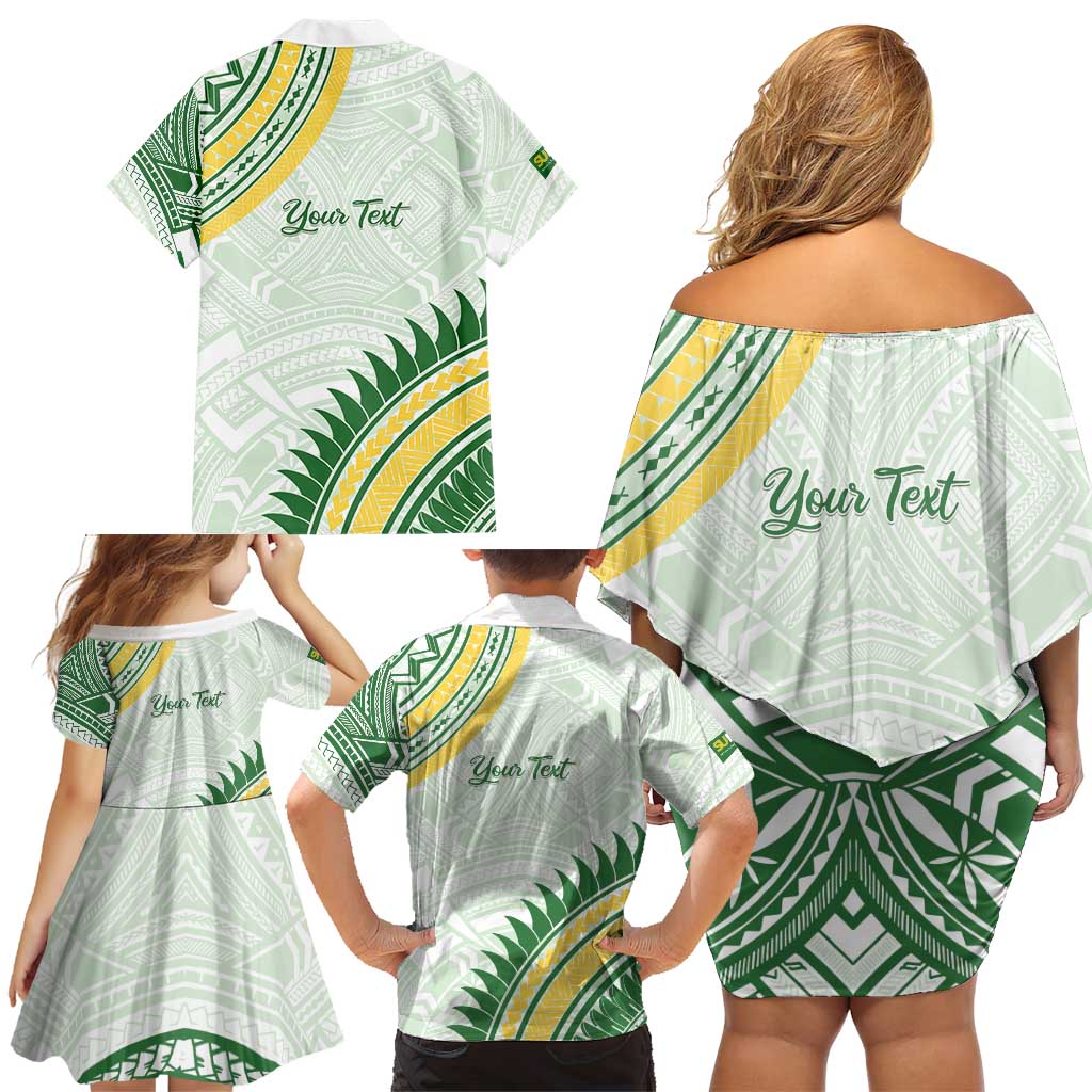 Personalised Samoa Ua Potopoto Family Matching Off Shoulder Short Dress and Hawaiian Shirt SUP Est 2025 Samoan Pattern - Polynesian Pride