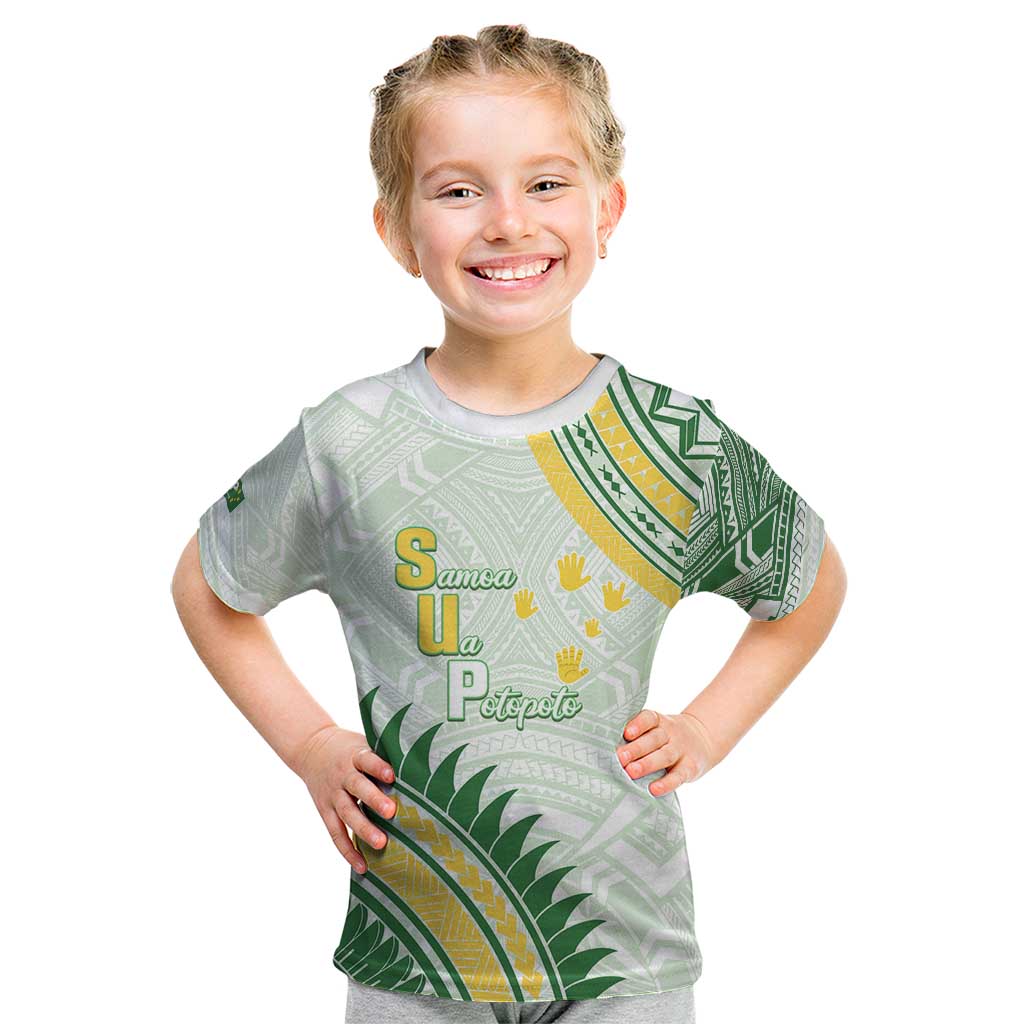 Personalised Samoa Ua Potopoto Kid T Shirt SUP Est 2025 Samoan Pattern LT14 White - Polynesian Pride