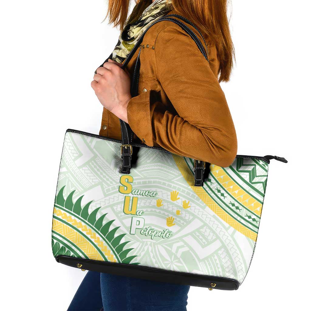 Samoa Ua Potopoto Leather Tote Bag SUP Est 2025 Samoan Pattern LT14 White - Polynesian Pride