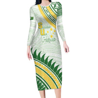 Personalised Samoa Ua Potopoto Long Sleeve Bodycon Dress SUP Est 2025 Samoan Pattern - Polynesian Pride