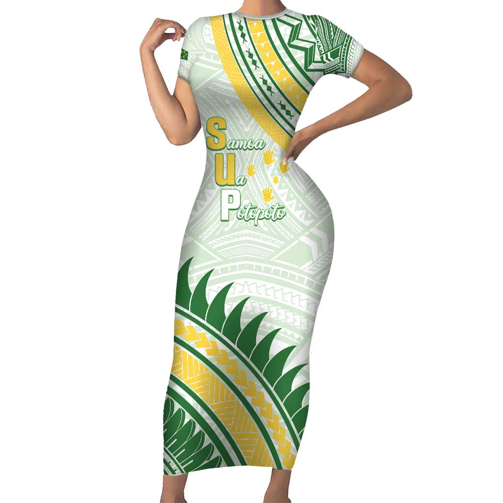 Personalised Samoa Ua Potopoto Short Sleeve Bodycon Dress SUP Est 2025 Samoan Pattern - Polynesian Pride