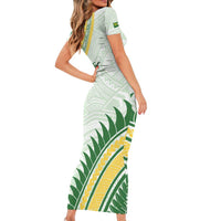 Personalised Samoa Ua Potopoto Short Sleeve Bodycon Dress SUP Est 2025 Samoan Pattern - Polynesian Pride