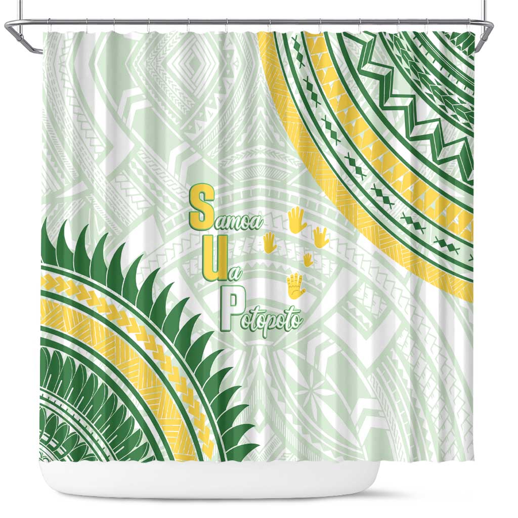 Samoa Ua Potopoto Shower Curtain SUP Est 2025 Samoan Pattern LT14 White - Polynesian Pride