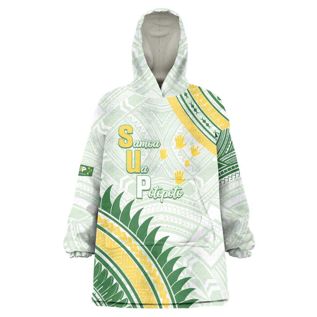 Personalised Samoa Ua Potopoto Wearable Blanket Hoodie SUP Est 2025 Samoan Pattern LT14 One Size White - Polynesian Pride