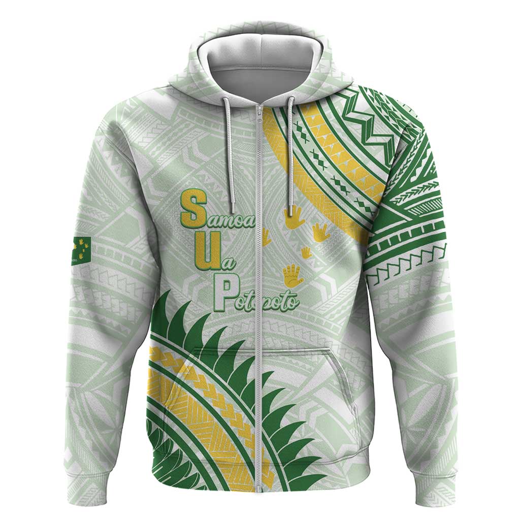 Personalised Samoa Ua Potopoto Zip Hoodie SUP Est 2025 Samoan Pattern LT14 Zip Hoodie White - Polynesian Pride