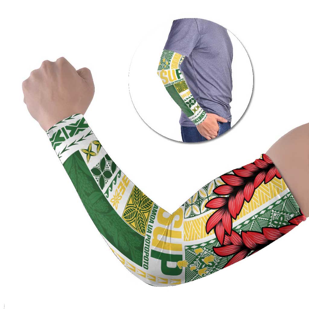 Samoa Uniting Party Arm Sleeves SUP Est 2025 Siapo Pattern LT14 Set of 2 White - Polynesian Pride