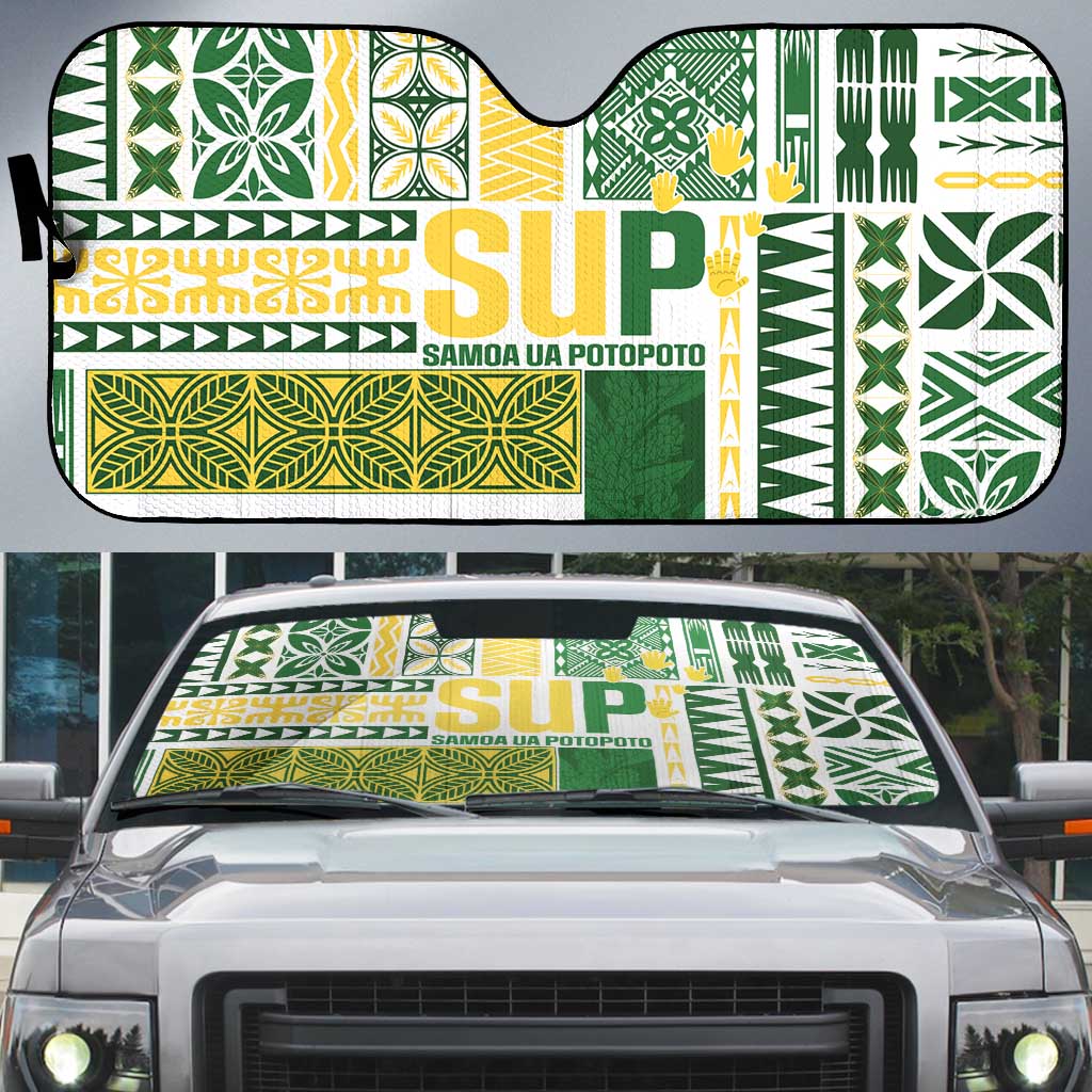 Samoa Uniting Party Auto Sun Shade SUP Est 2025 Siapo Pattern - Polynesian Pride