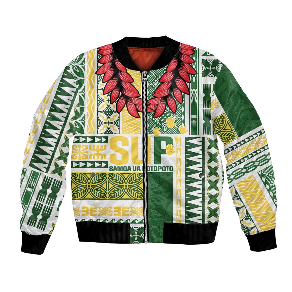 Samoa Uniting Party Bomber Jacket SUP Est 2025 Siapo Pattern LT14 Unisex White - Polynesian Pride
