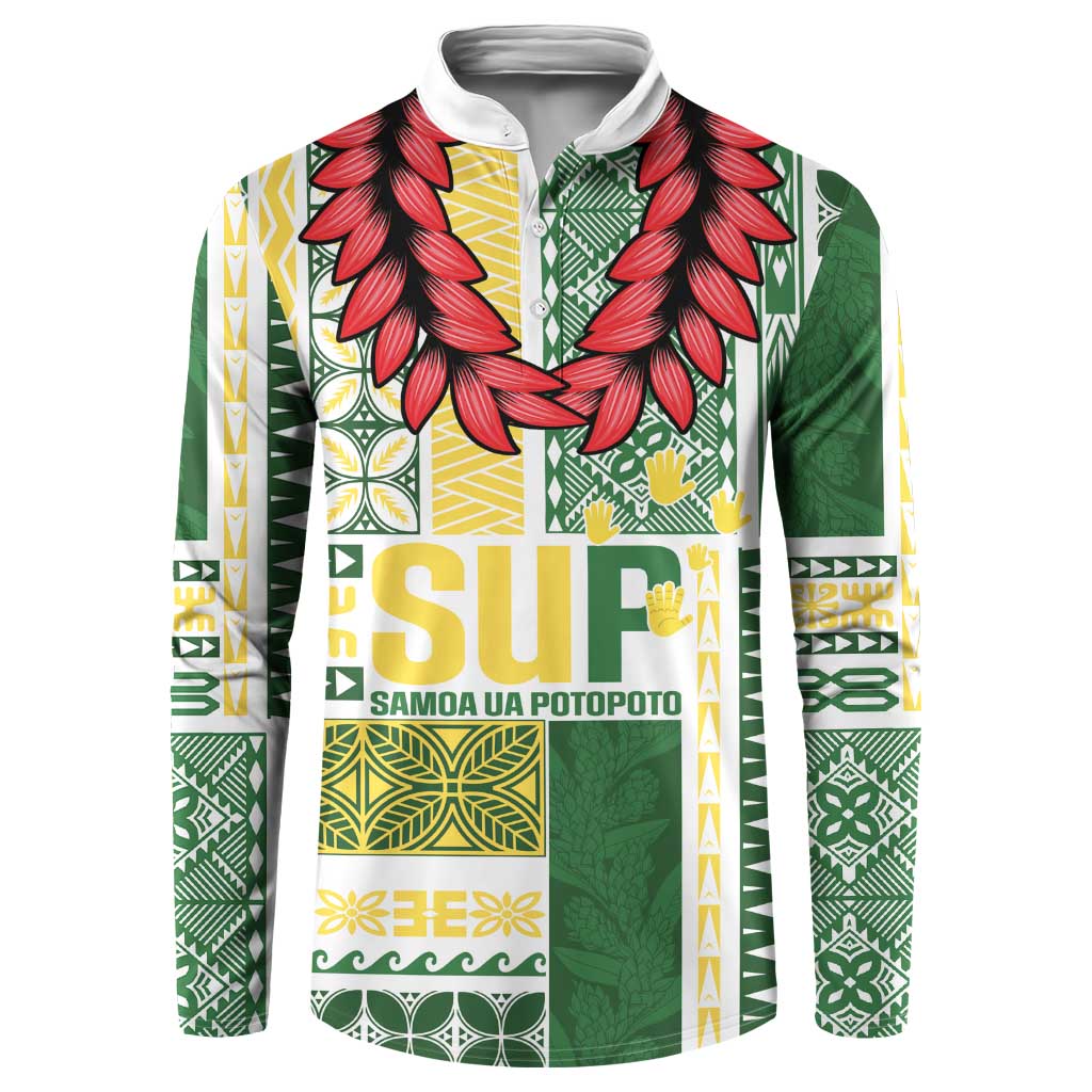 Samoa Uniting Party Button Sweatshirt SUP Est 2025 Siapo Pattern LT14 White - Polynesian Pride