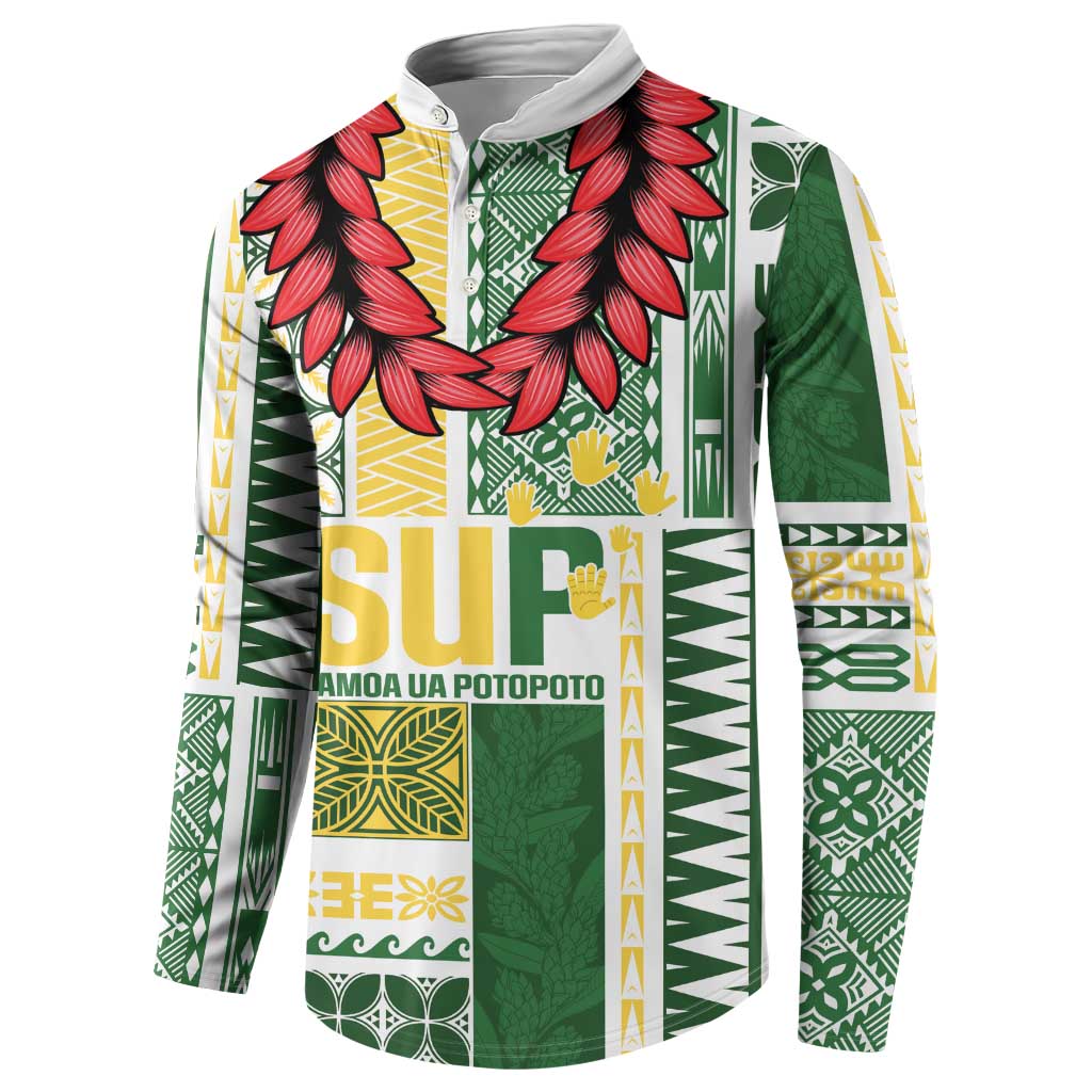 Samoa Uniting Party Button Sweatshirt SUP Est 2025 Siapo Pattern - Polynesian Pride