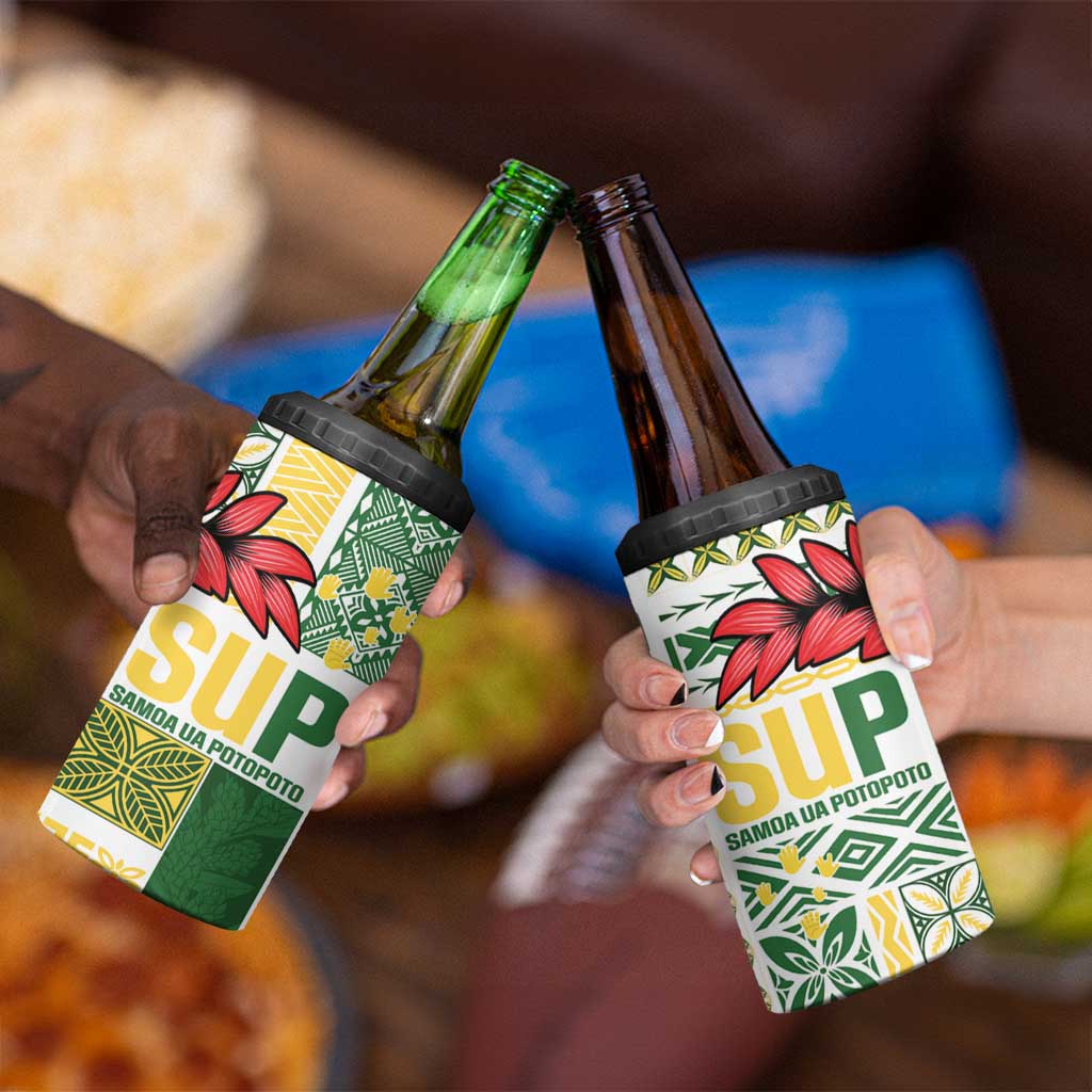 Samoa Uniting Party 4 in 1 Can Cooler Tumbler SUP Est 2025 Siapo Pattern - Polynesian Pride