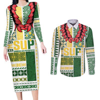 Samoa Uniting Party Couples Matching Long Sleeve Bodycon Dress and Long Sleeve Button Shirt SUP Est 2025 Siapo Pattern - Polynesian Pride