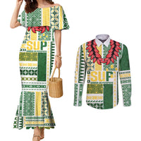 Samoa Uniting Party Couples Matching Mermaid Dress and Long Sleeve Button Shirt SUP Est 2025 Siapo Pattern - Polynesian Pride