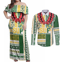 Samoa Uniting Party Couples Matching Off Shoulder Maxi Dress and Long Sleeve Button Shirt SUP Est 2025 Siapo Pattern - Polynesian Pride