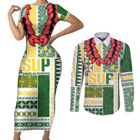 Samoa Uniting Party Couples Matching Short Sleeve Bodycon Dress and Long Sleeve Button Shirt SUP Est 2025 Siapo Pattern - Polynesian Pride