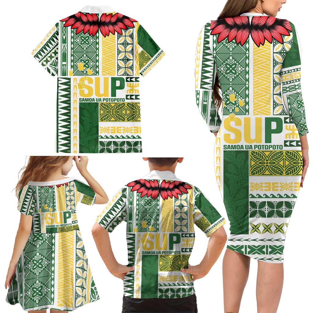 Samoa Uniting Party Family Matching Long Sleeve Bodycon Dress and Hawaiian Shirt SUP Est 2025 Siapo Pattern - Polynesian Pride